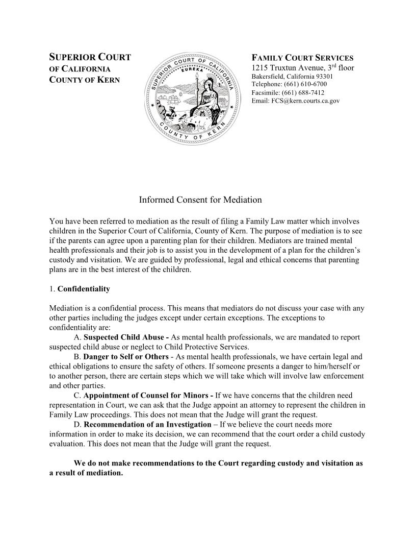 Mediation Informed Consent And Questionnaire (FCS) | Pdf Fpdf Docx | California