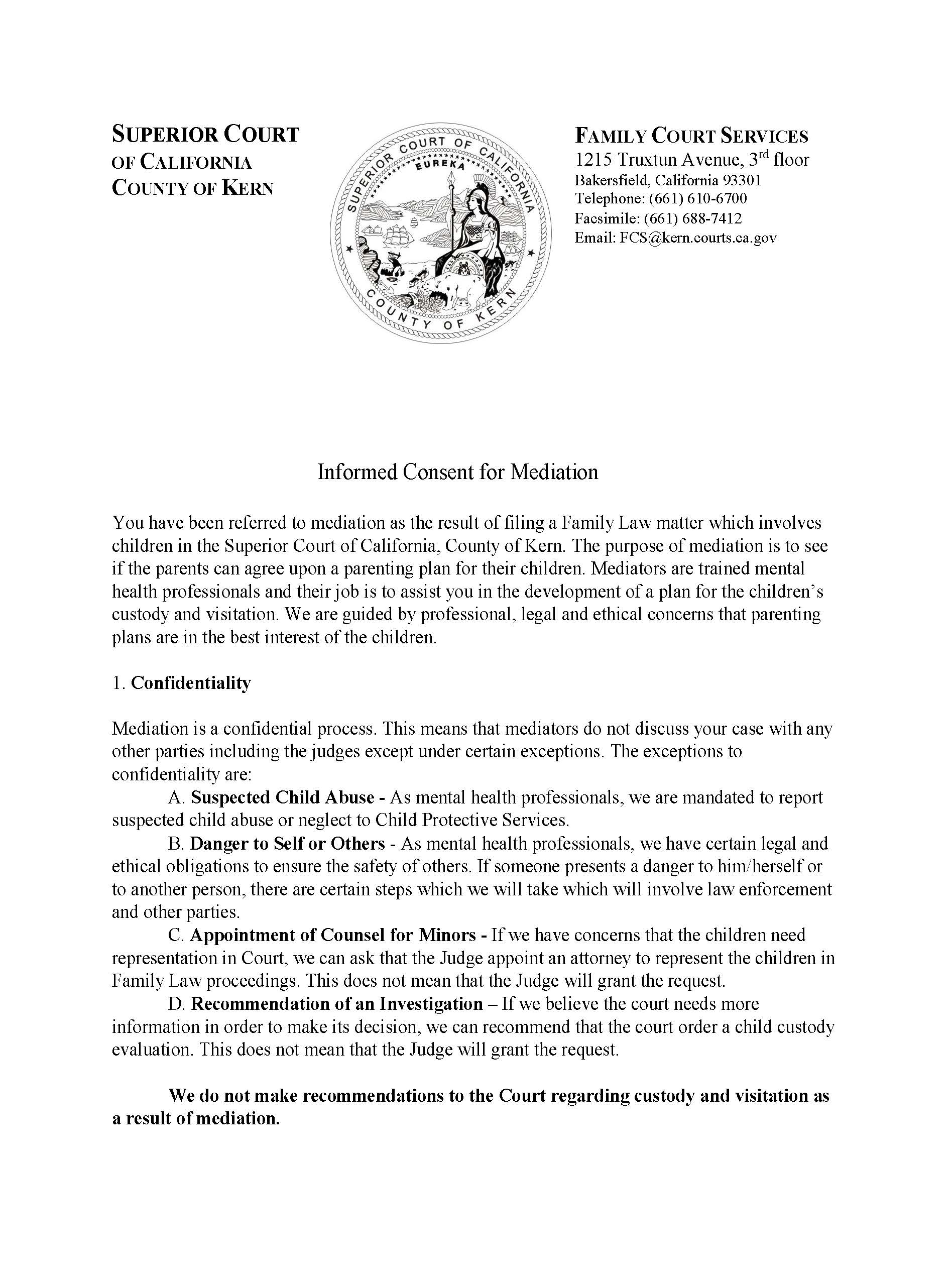 Mediation Informed Consent And Questionnaire (FCS) | Pdf Fpdf Docx | California