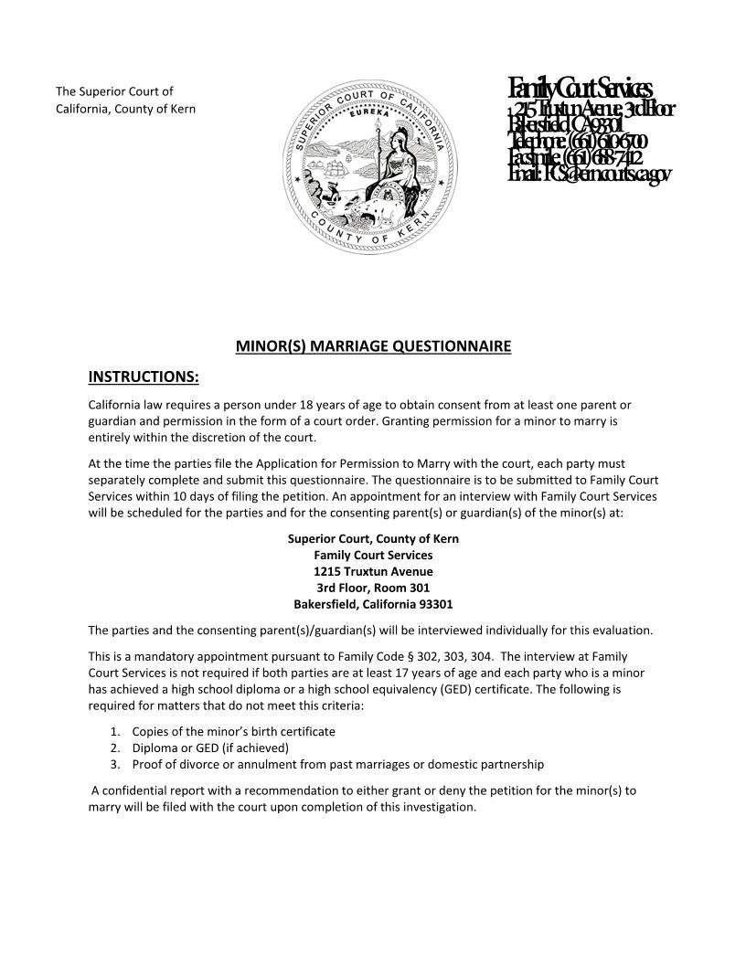 Minor Marriages Questionnaire | Pdf Fpdf Docx | California