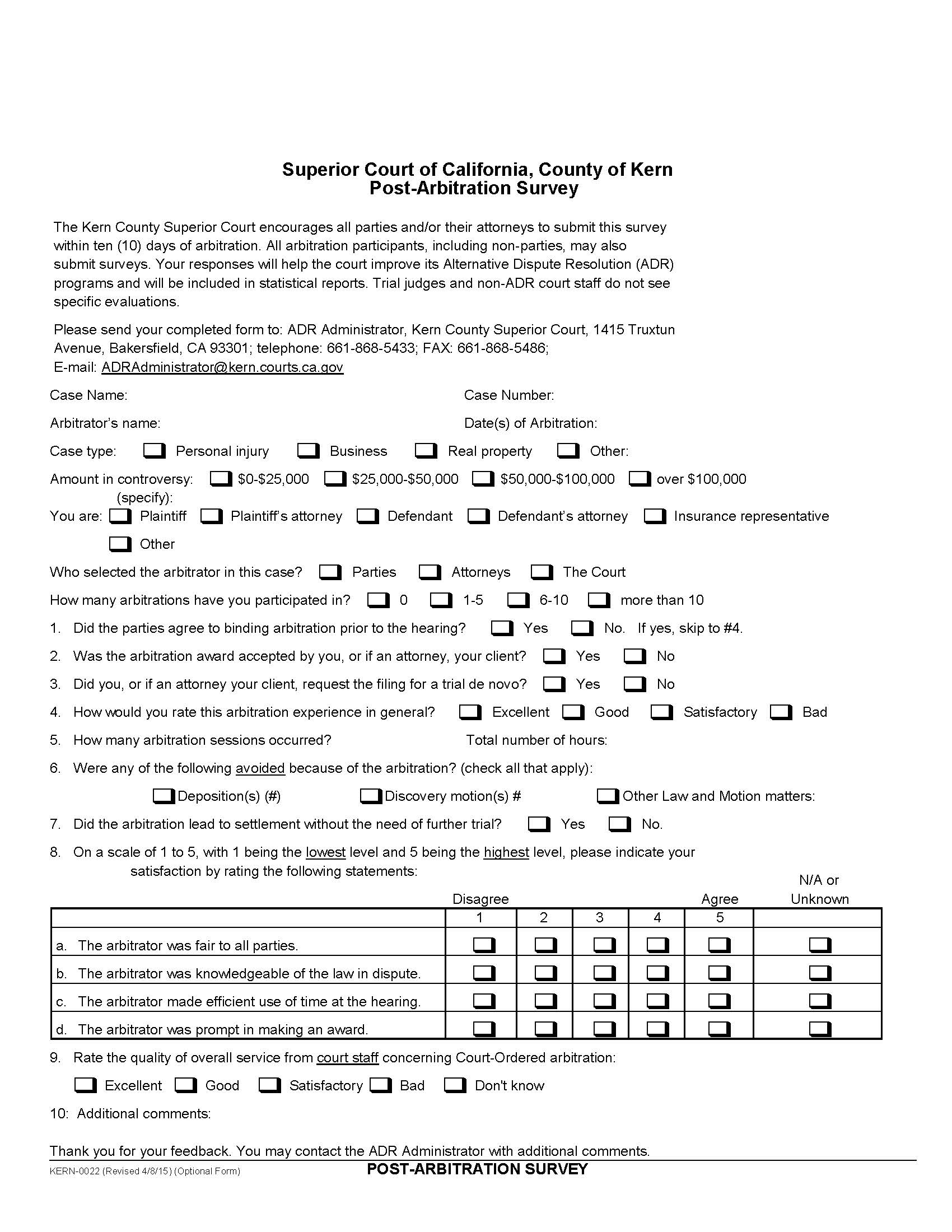 Post-Arbitration Survey {KERN-0022} | Pdf Fpdf Docx | California