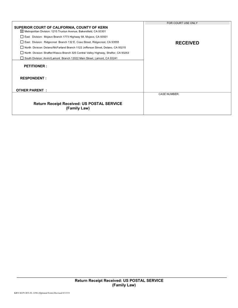 Return Receipt Received-US Postal Service (Family Law) {FL-2296} | Pdf Fpdf Docx | California