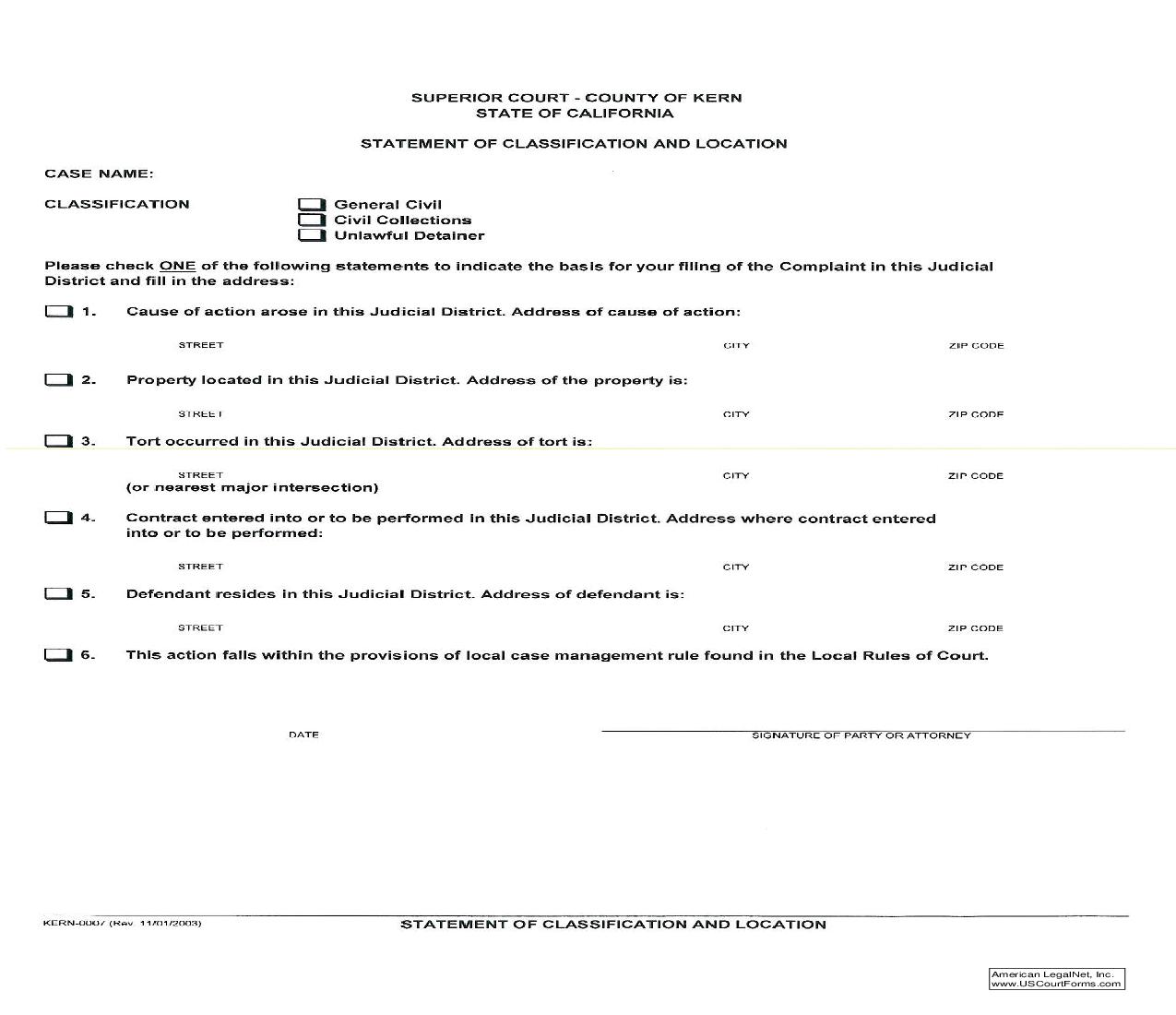 Statement Of Classification And Location {KERN-0007} | Pdf Fpdf Doc Docx | California
