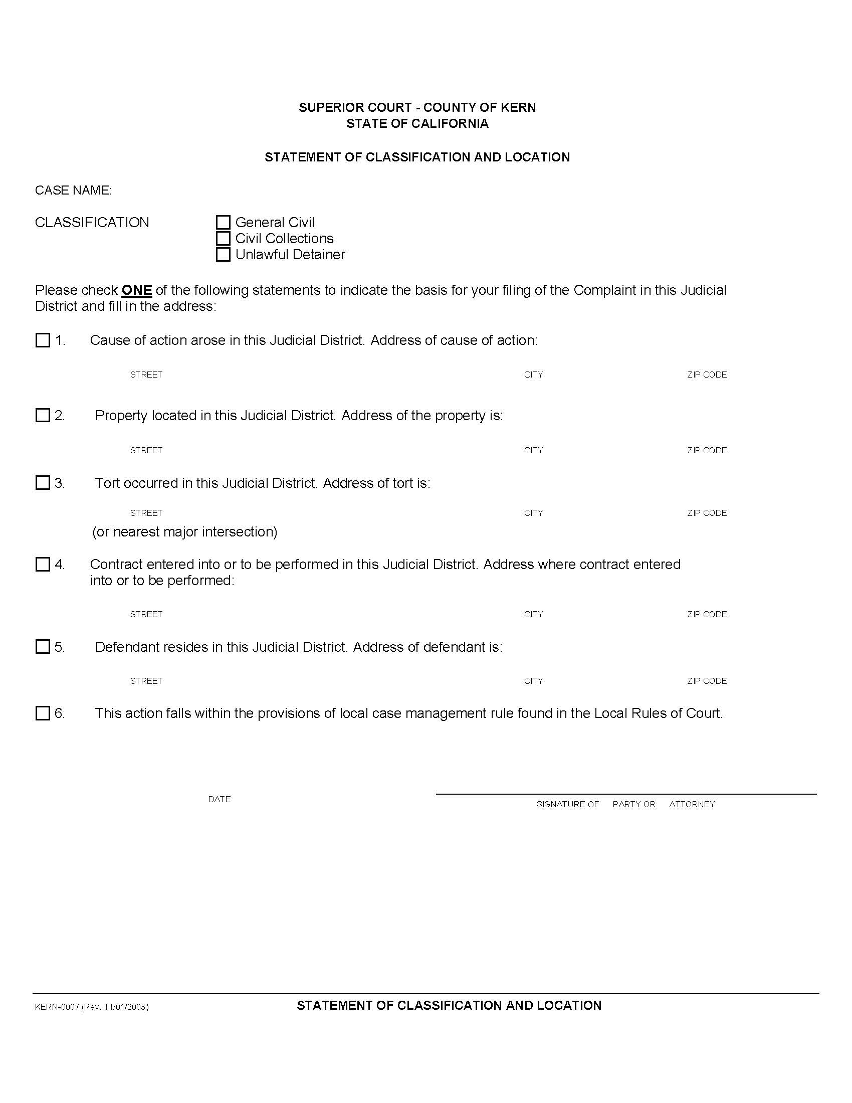 Statement Of Classification And Location {KERN-0007} | Pdf Fpdf Doc Docx | California