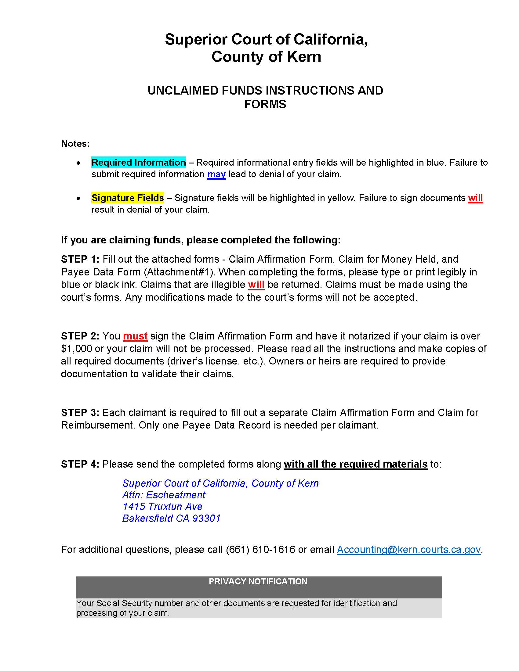 Unclaimed Funds Instructions And Forms | Pdf Fpdf Docx | California