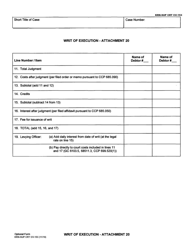 Writ Of Execution-Attachment 20 {CV-153} | Pdf Fpdf Docx | California