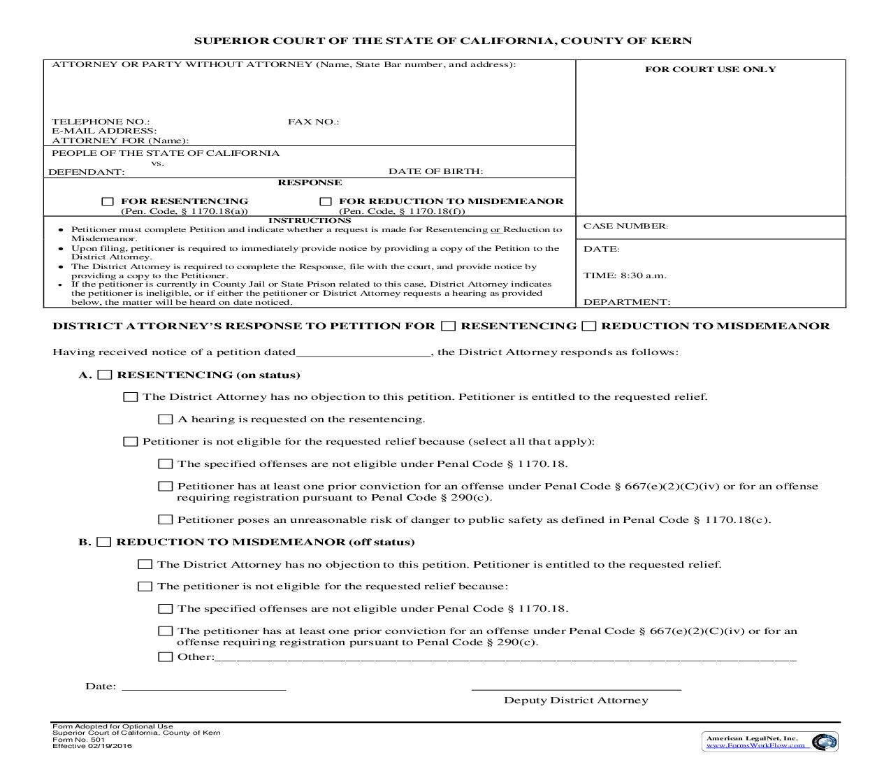 Prop 47 Response (For Resentencing Or For Reduction To Misdemeanor) {501} | Pdf Fpdf Doc Docx | California
