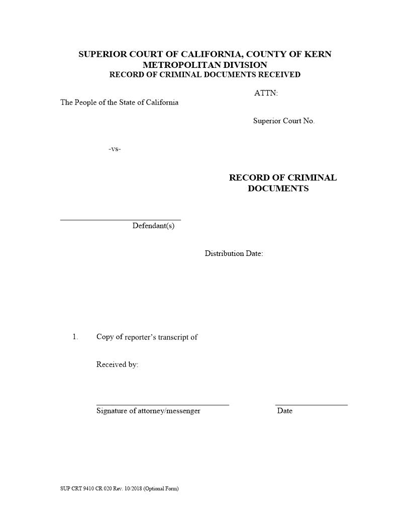 Record Of Criminal Documents {CR 020} | Pdf Fpdf Docx | California