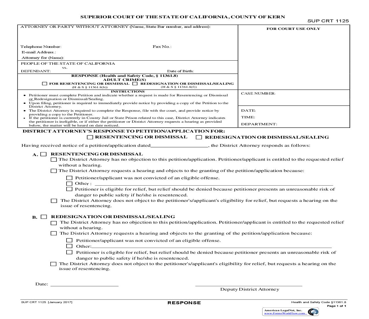 Response (HS 11361.8) Adult Crime(s) {SUP CRT 1125} | Pdf Fpdf Doc Docx | California