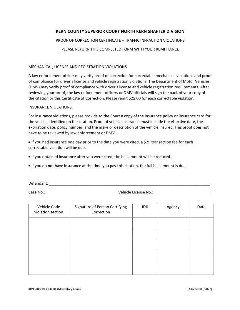 Proof Of Correction Certificate-Traffic Infractions Violation {TR-0504} | Pdf Fpdf Docx | California