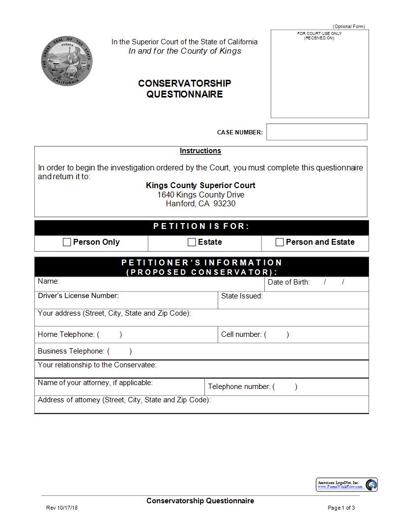 Conservatorship Questionnaire {CS 2} | Pdf Fpdf Docx | California