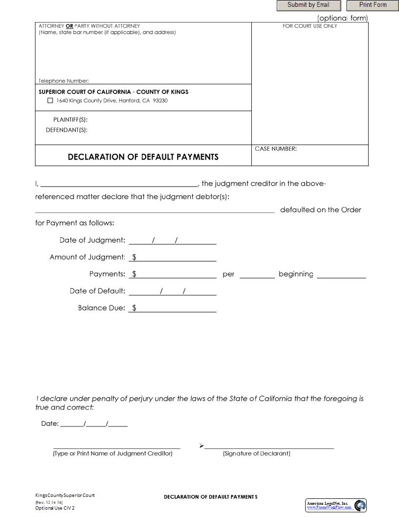 Declaration Of Default Payments {CIV 2} | Pdf Fpdf Docx | California