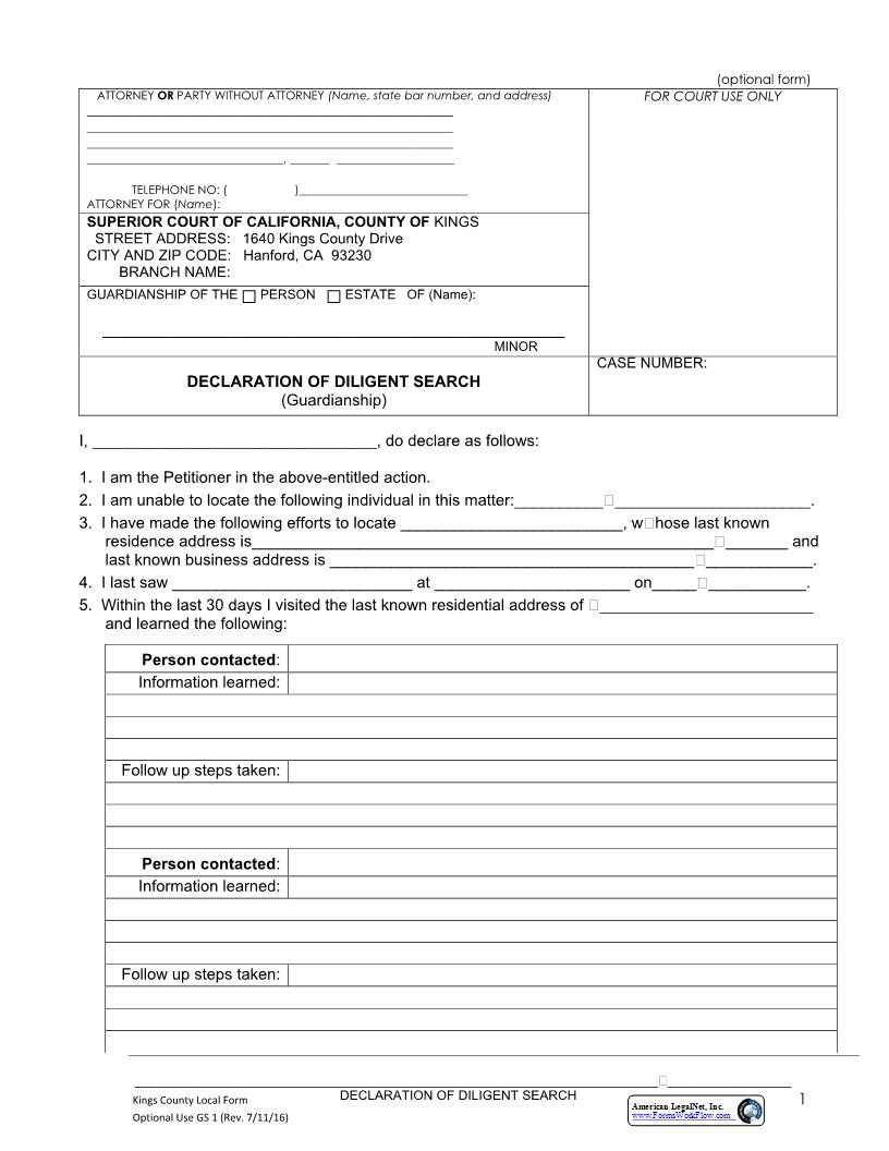 Declaration Of Diligent Search {GS 1} | Pdf Fpdf Docx | California