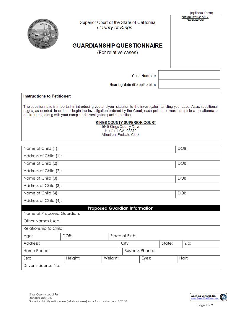 Guardianship Questionnaire (Relative Cases) {GS 5} | Pdf Fpdf Docx | California