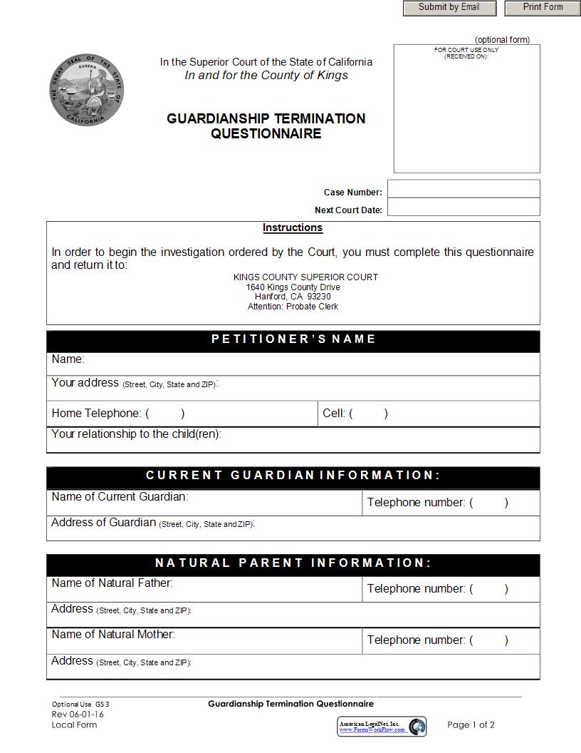 Guardianship Termination Questionnaire {GS 3} | Pdf Fpdf Docx | California