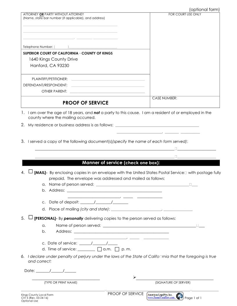 Proof Of Service (By Mail Or Personal) (Generic) {CV 5} | Pdf Fpdf Docx | California