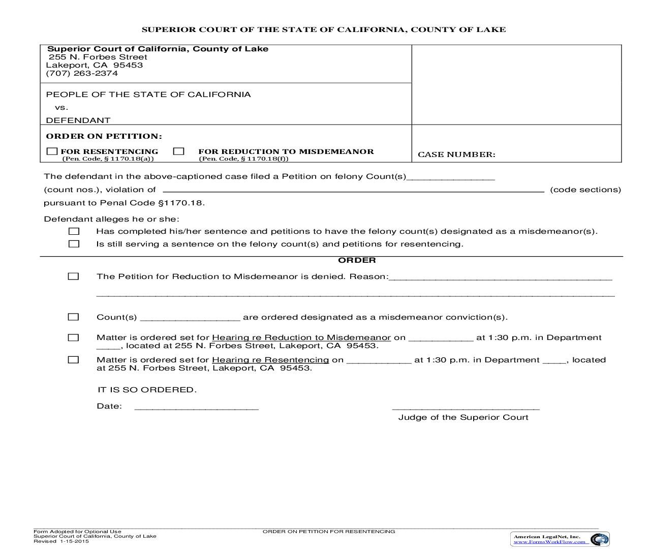 Prop 47-Order After Petition (Lake) | Pdf Fpdf Doc Docx | California