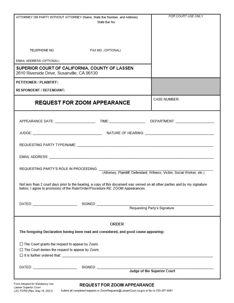 Request For Zoom Appearance | Pdf Fpdf Docx | California