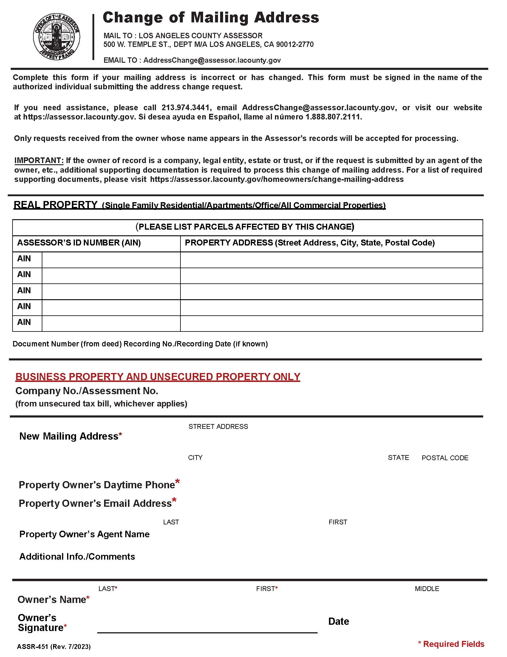 Change Of Mailing Address {ASSR-451} | Pdf Fpdf Docx | California