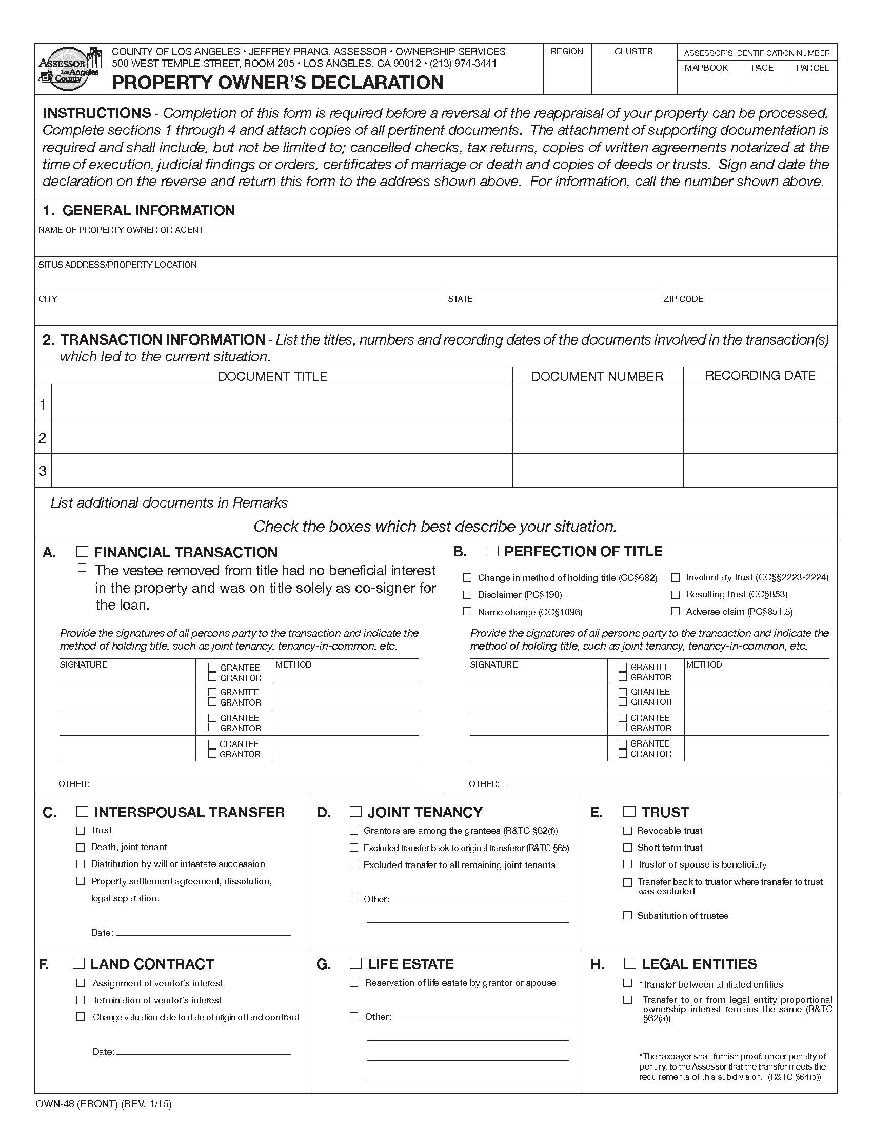 Property Owners Declaration {OWN-48} | Pdf Fpdf Doc Docx | California