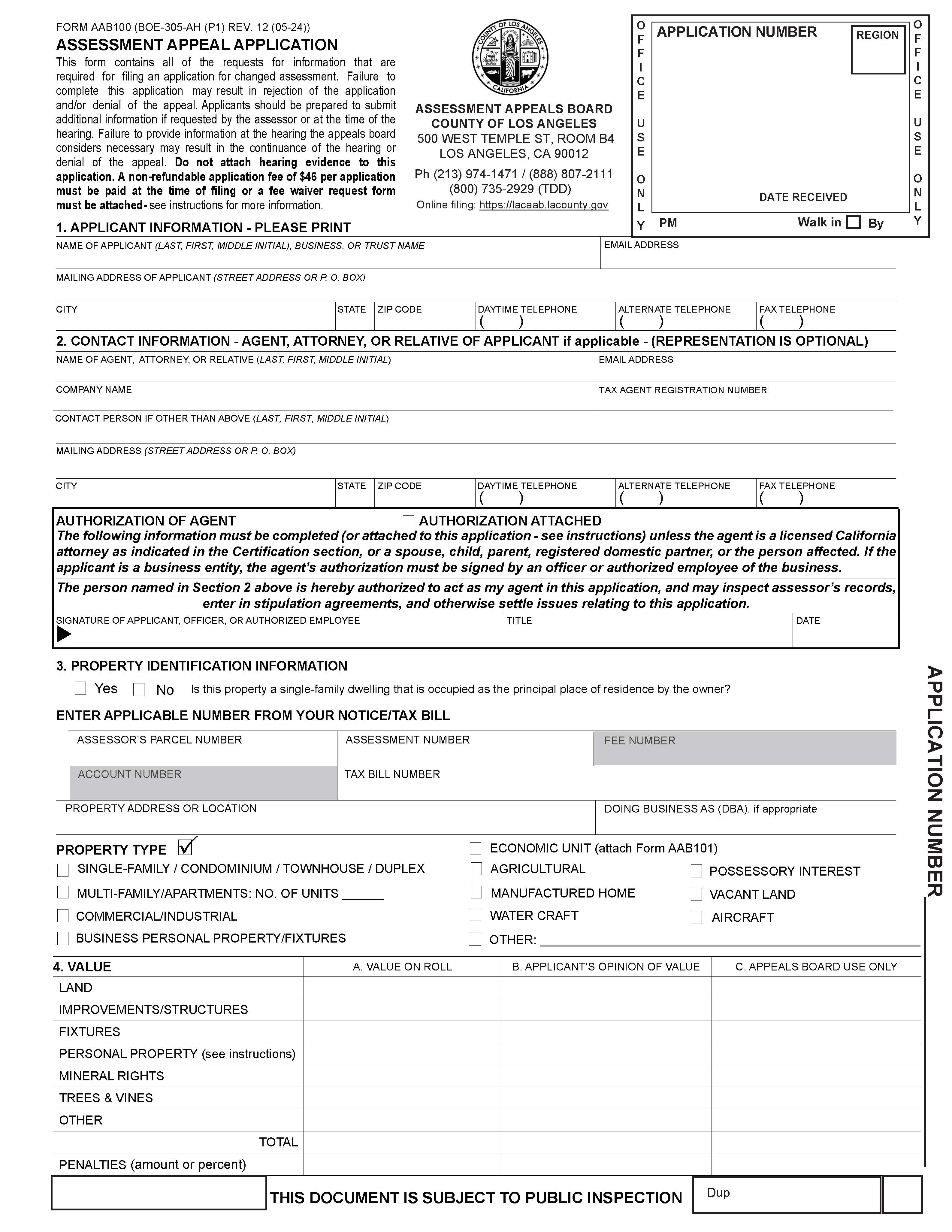 Assessment Appeal Application {BOE-305-AH} | Pdf Fpdf Docx | California