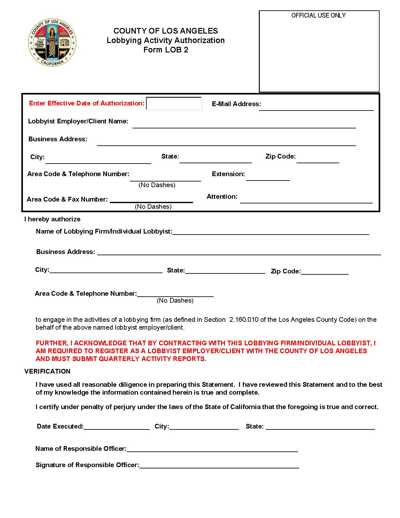 Form LOB 2 Lobbying Activity Authorization {LOB 2} | Pdf Fpdf Doc Docx | California