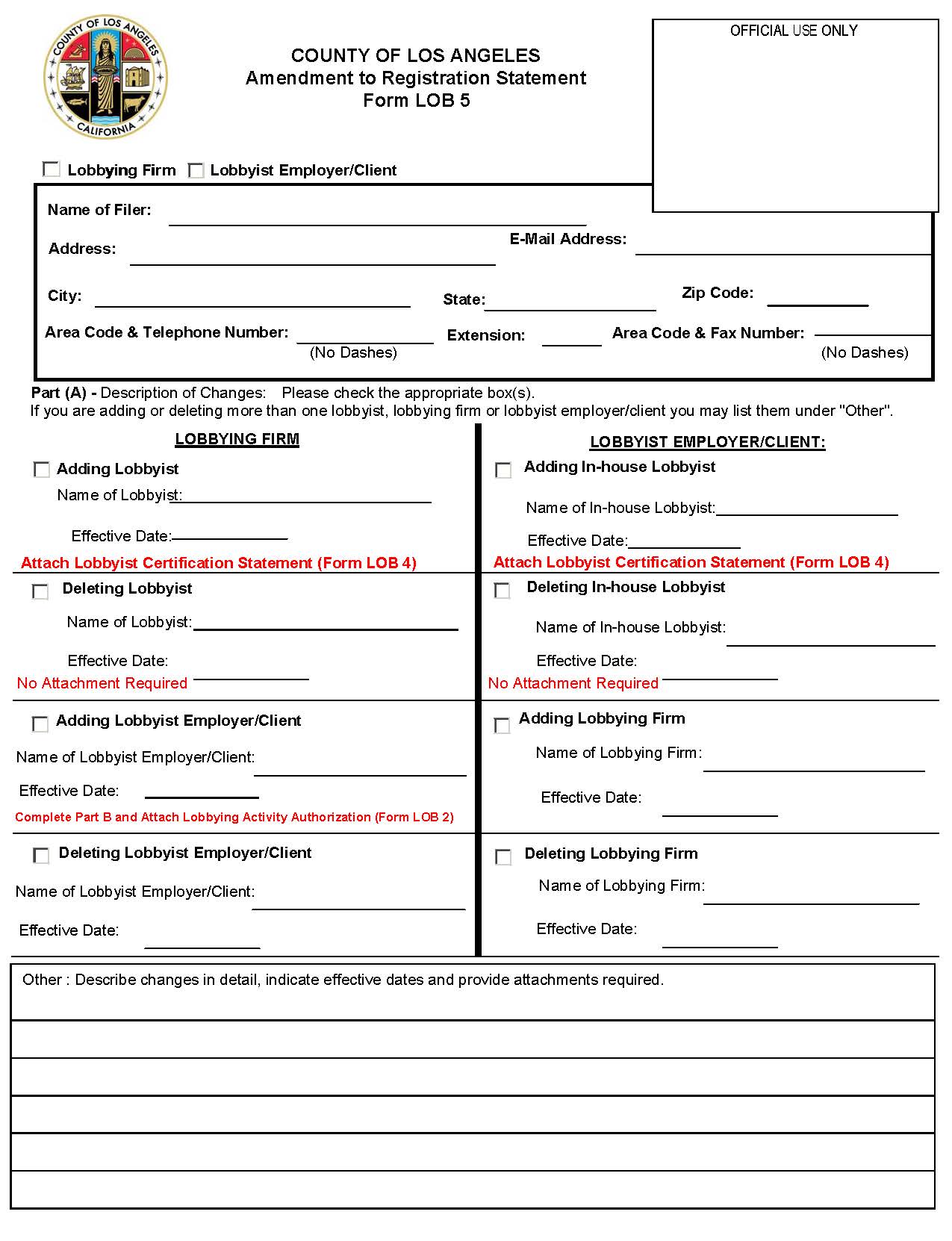 Form LOB 5 Amendment To Registration Statement {LOB 5} | Pdf Fpdf Doc Docx | California