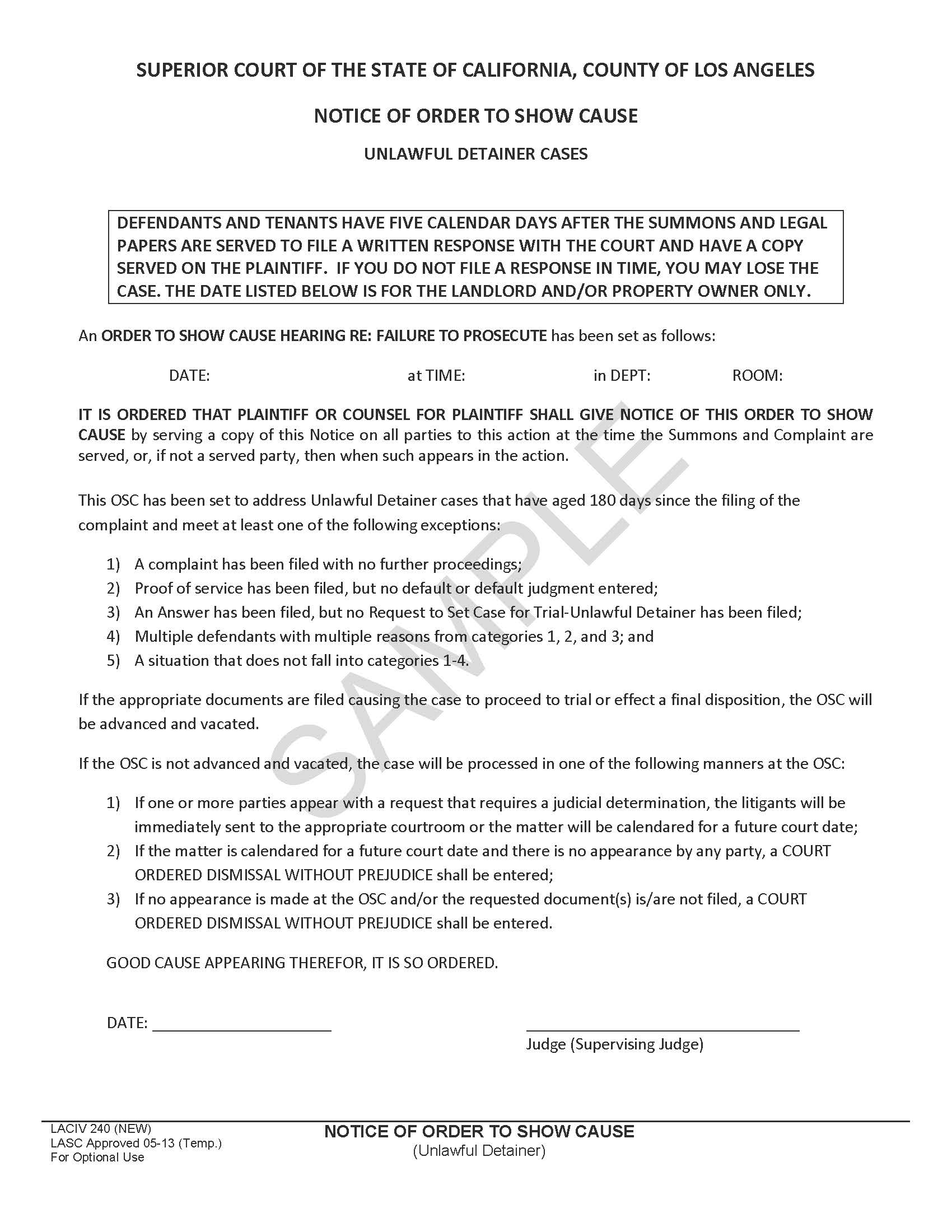 Notice Of Order To Show Cause {LACIV240} | Pdf Fpdf Doc Docx | California