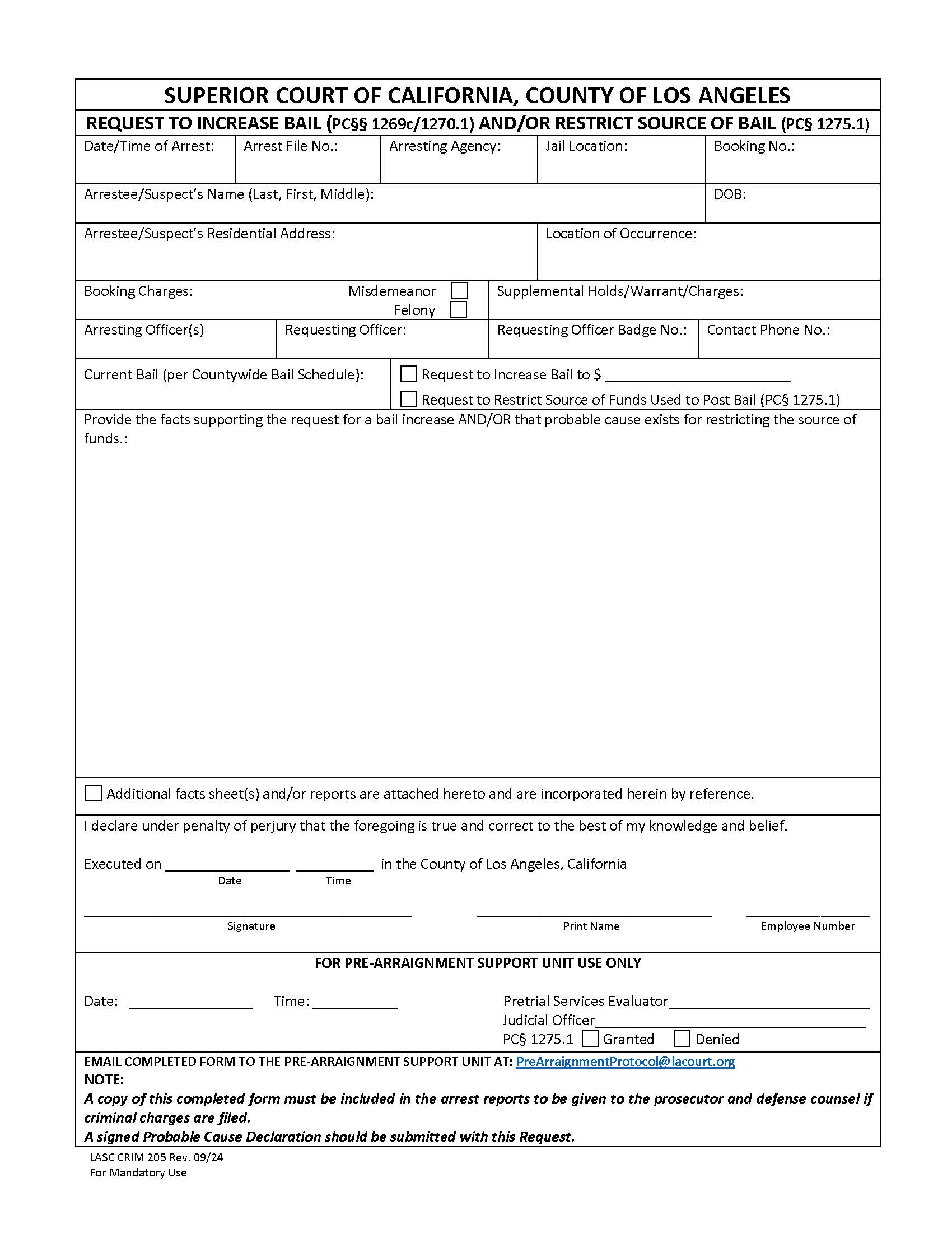 Request To Restrict The Source Of Bail {CRIM 205} | Pdf Fpdf Docx | California