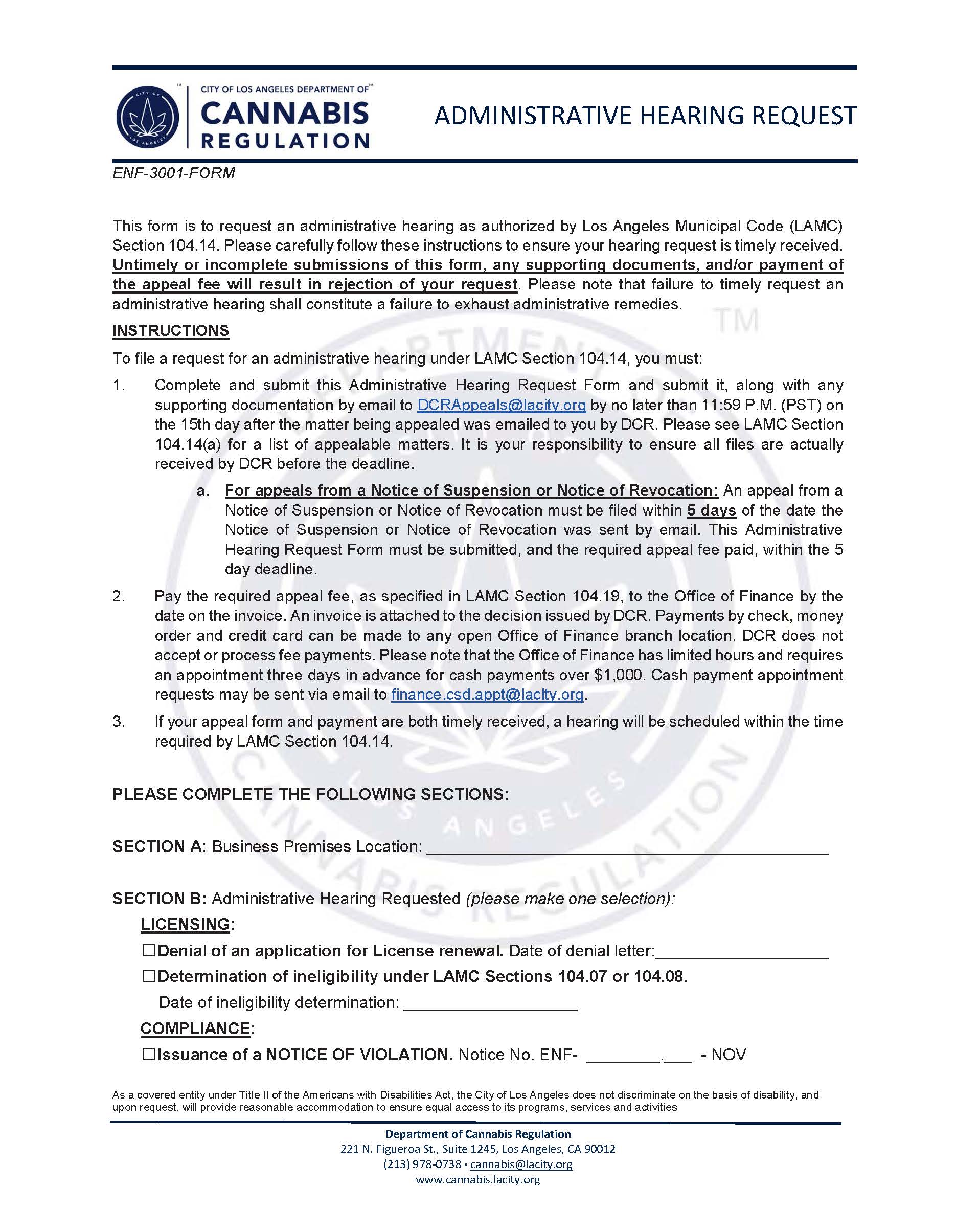 Administrative Hearing Request {ENF-3001-FORM} | Pdf Fpdf Docx | California