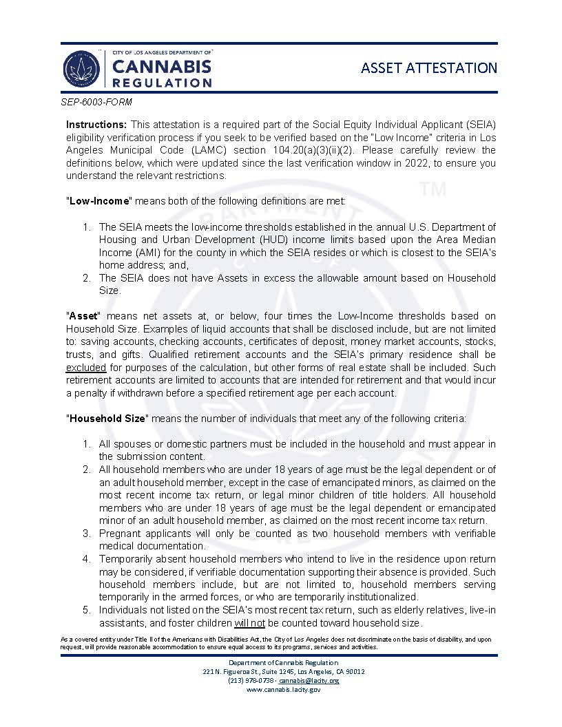 Asset Attestation {SEP-6003-FORM} | Pdf Fpdf Docx | California