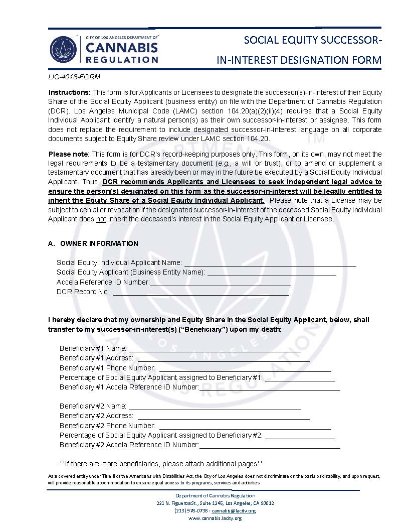 LIC-4018-FORM Successor In Interest Form {LIC-4018-FORM} | Pdf Fpdf Docx | California