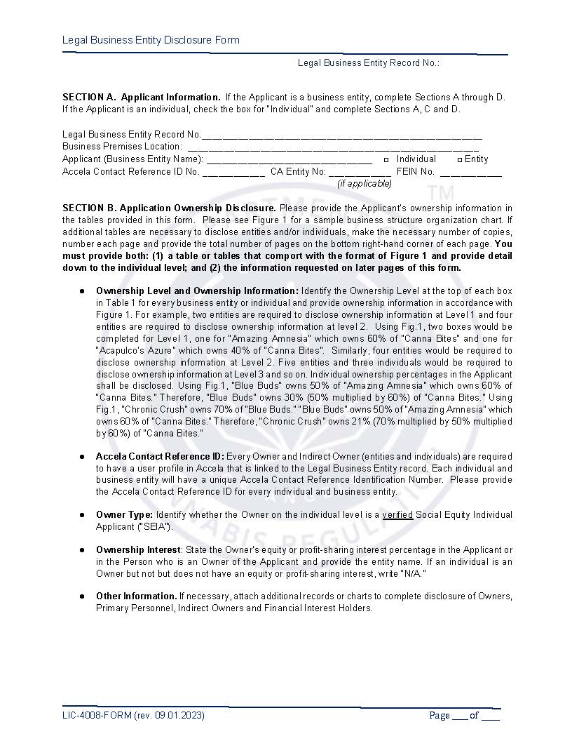 Ownership And Financial Interest Holder Form (Cannabis Regulation) {LIC-4008-FORM} | Pdf Fpdf Docx | California