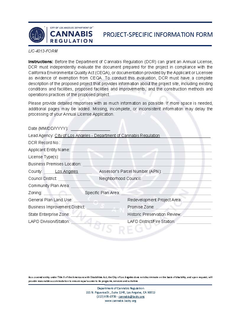 Project-Specific Information {LIC-4013-FORM} | Pdf Fpdf Docx | California