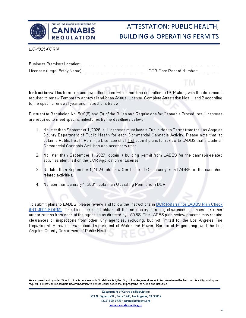 Public Health Permit Attestation {LIC-4025} | Pdf Fpdf Docx | California