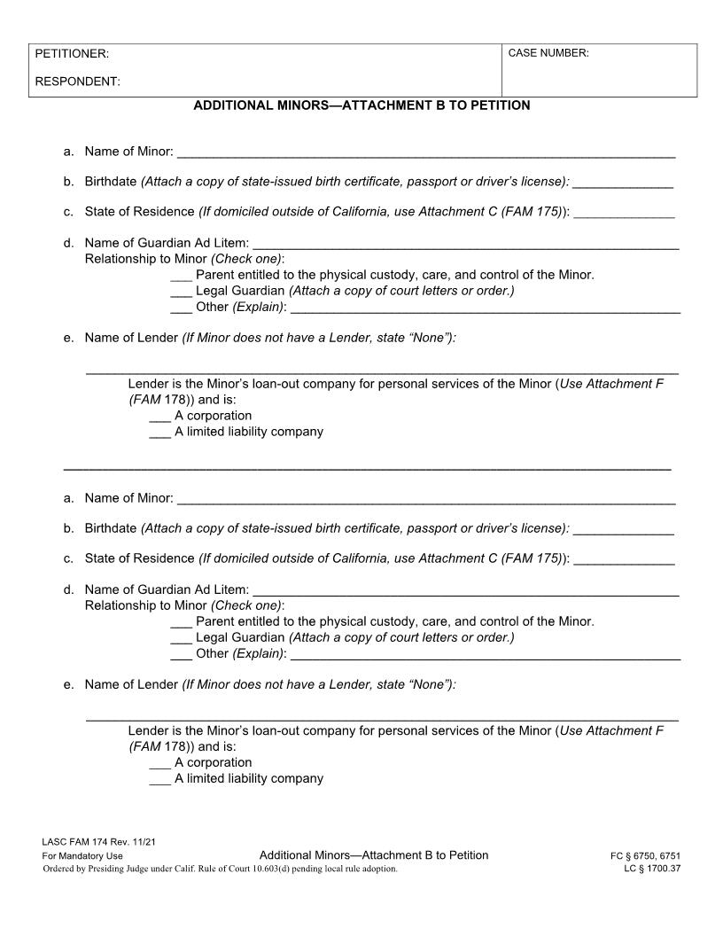 Additional Minors-Attachment B To Petition {FAM174} | Pdf Fpdf Docx | California