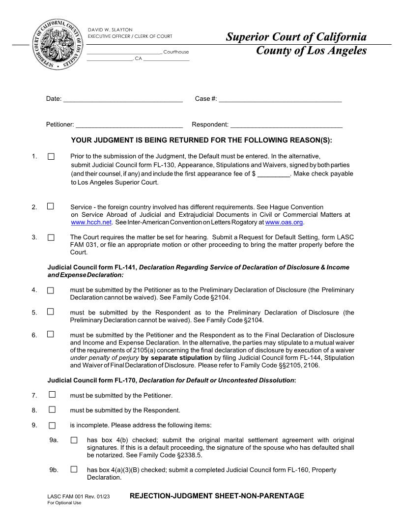 Judgment Reject Sheet {FAM001} | Pdf Fpdf Doc Docx | California