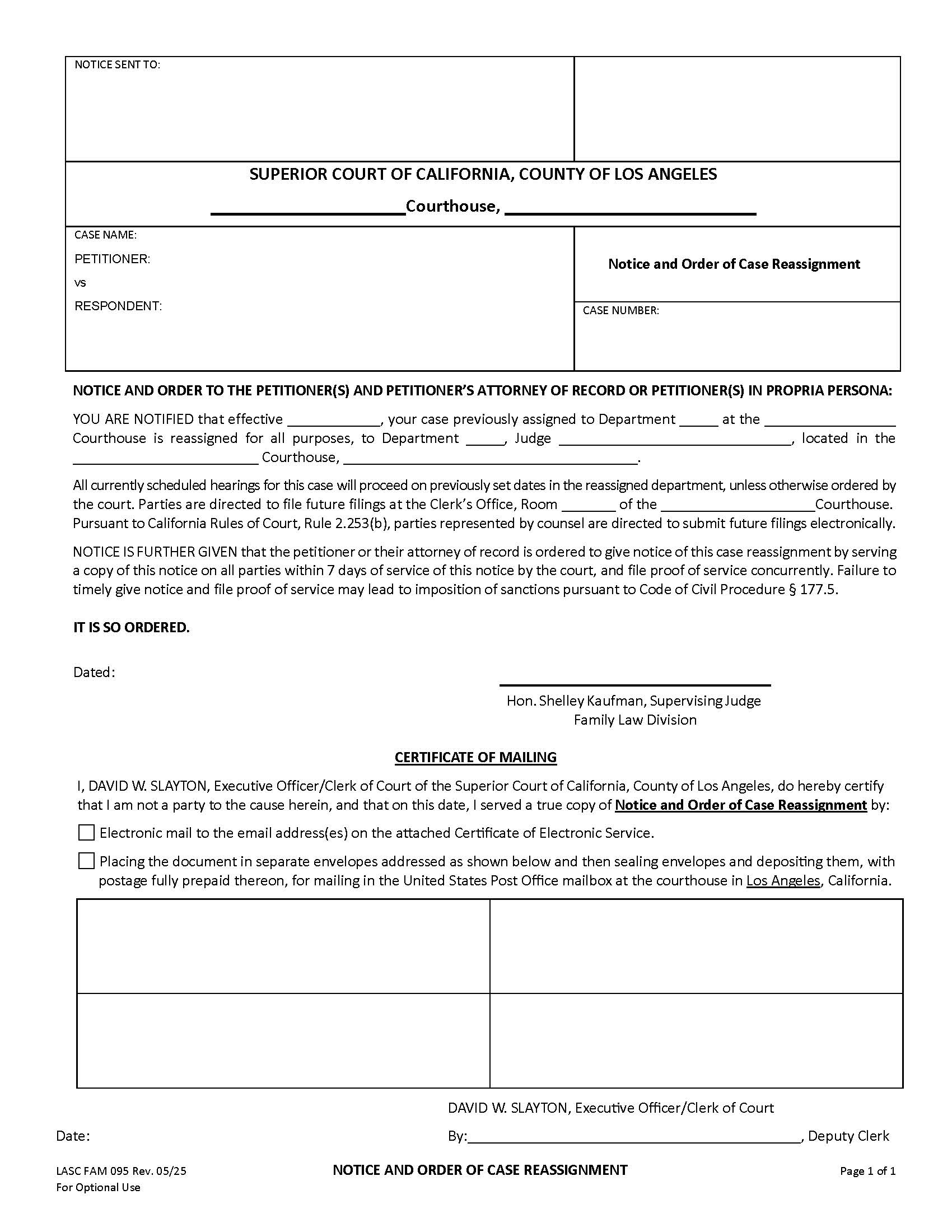 Notice And Order Of Case Reassignment {FAM095} | Pdf Fpdf Docx | California