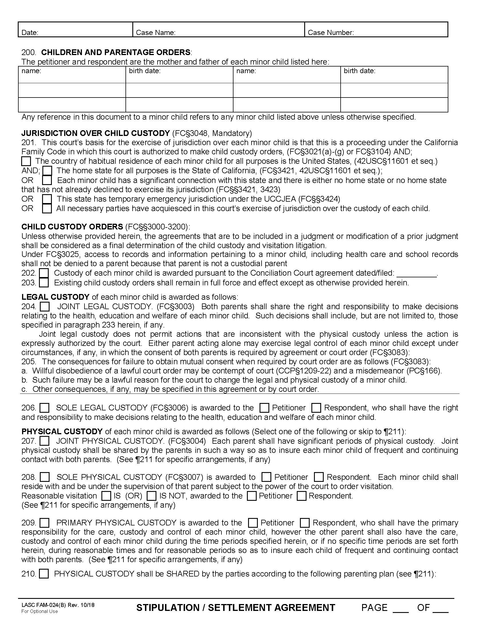 Stipulation-Settlement Agreement {FAM024B} | Pdf Fpdf Docx | California