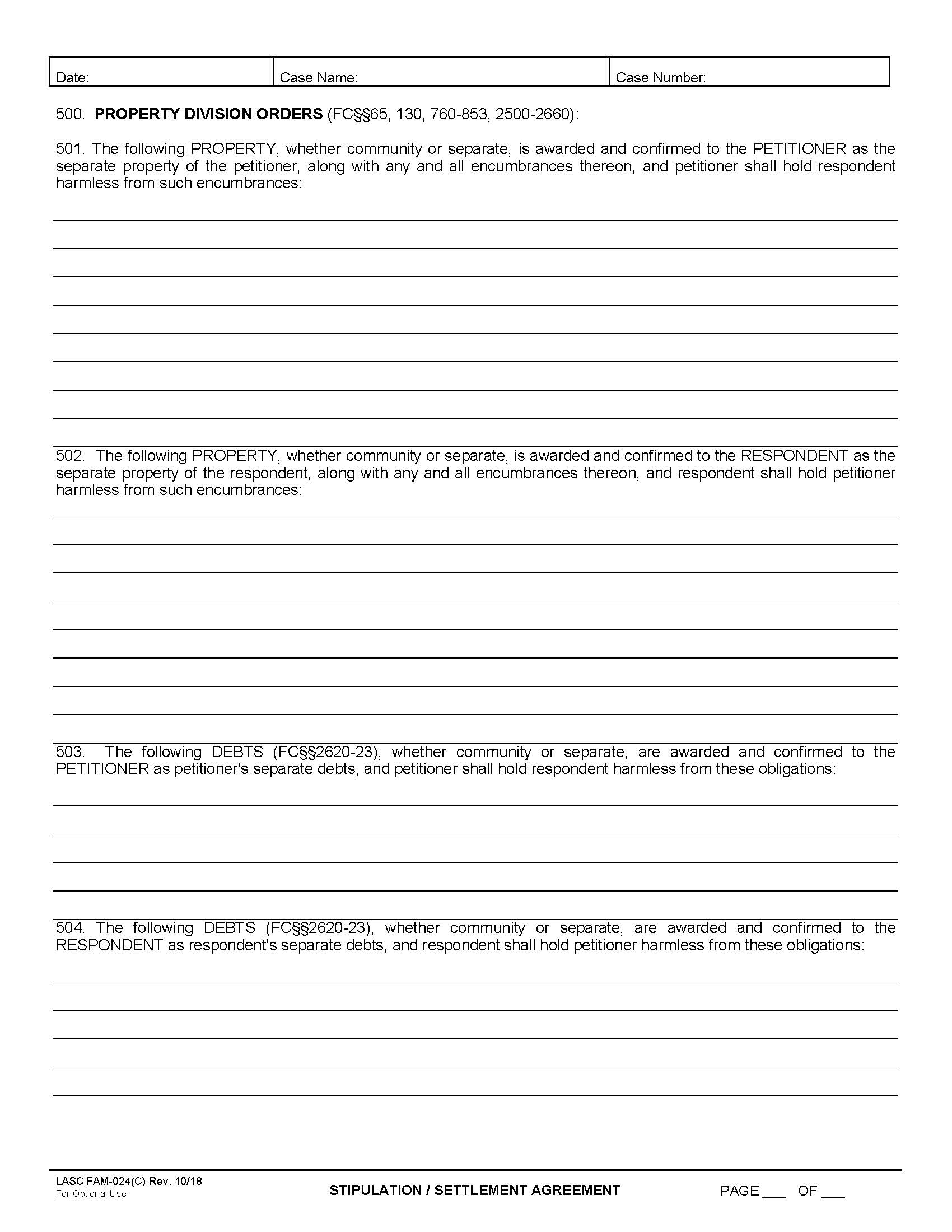 Stipulation-Settlement Agreement-Part C {FAM024C} | Pdf Fpdf Docx | California