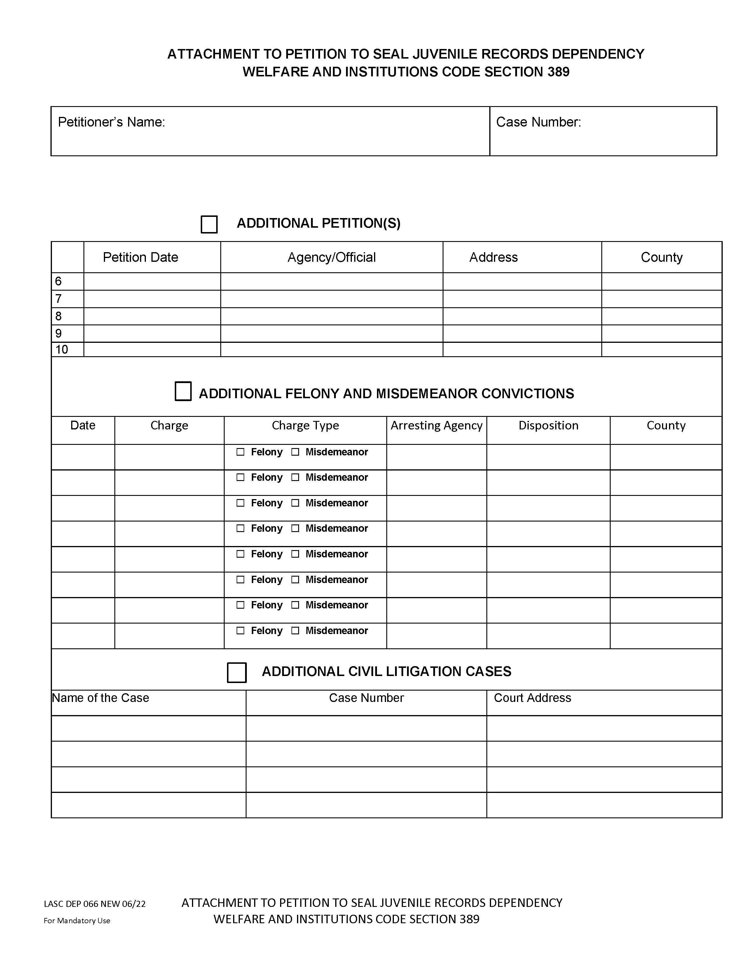 Attachment To Petition To Seal Juvenile Records WIC 389 {DEP066} | Pdf Fpdf Docx | California