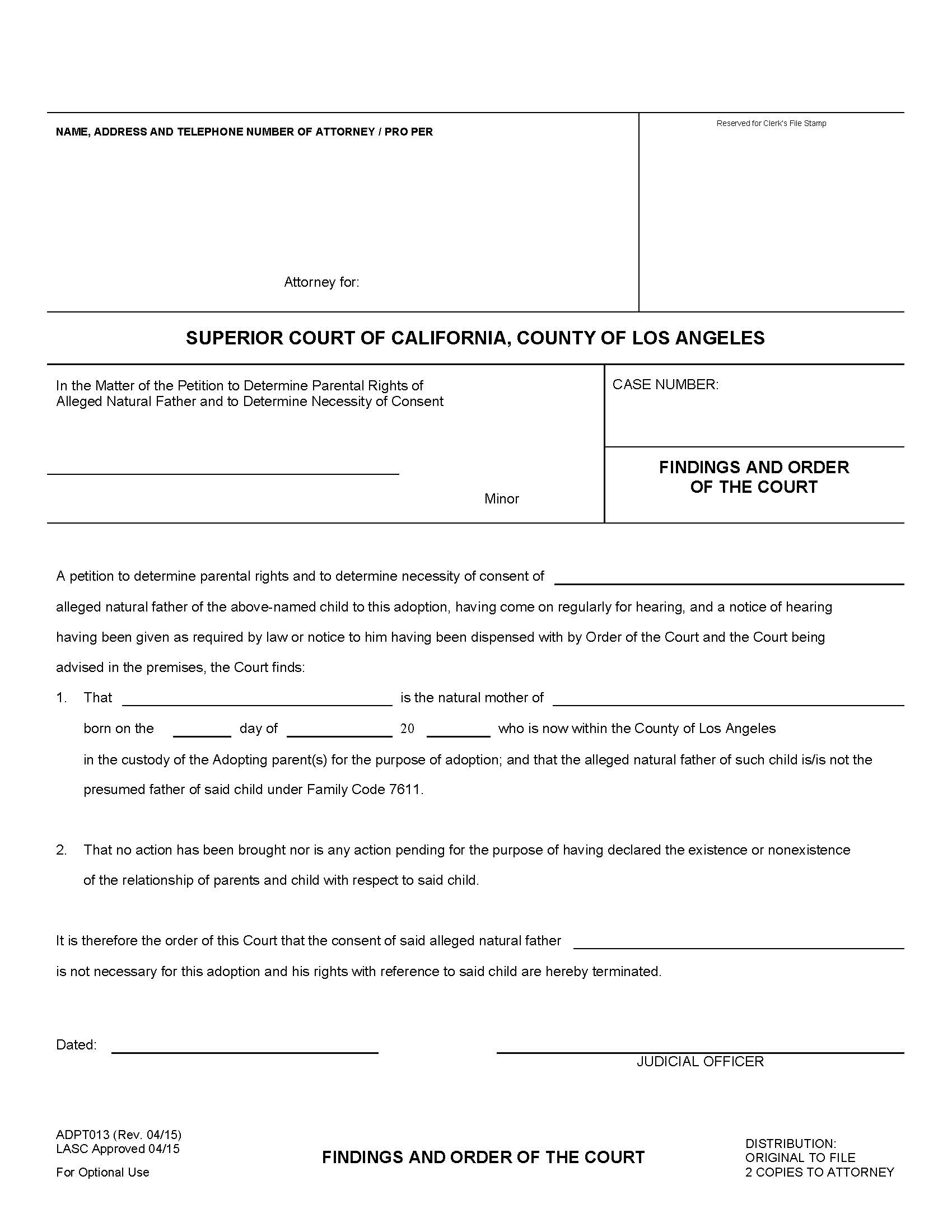 Findings And Order Of The Court {ADPT013} | Pdf Fpdf Doc Docx | California