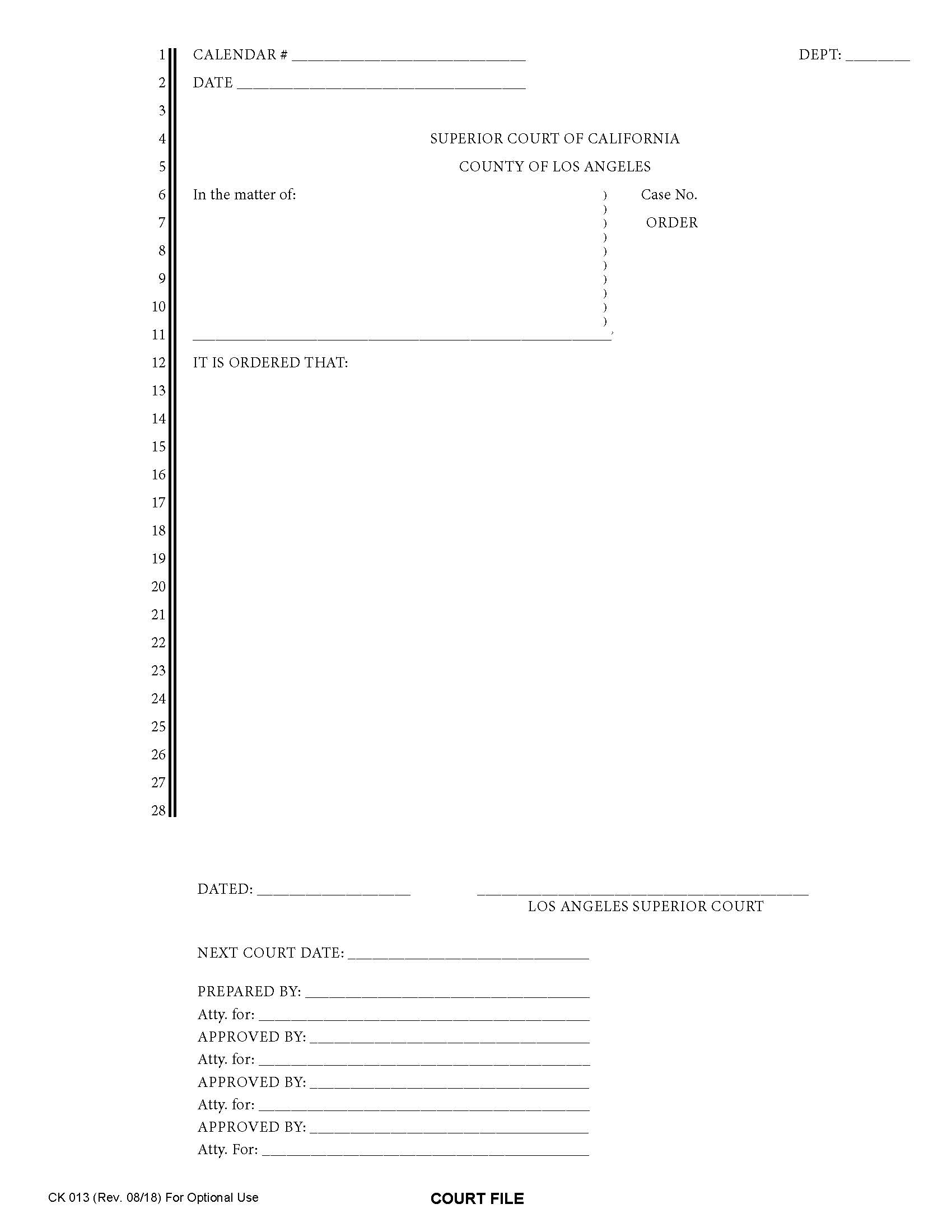 Order {CK013} | Pdf Fpdf Docx | California