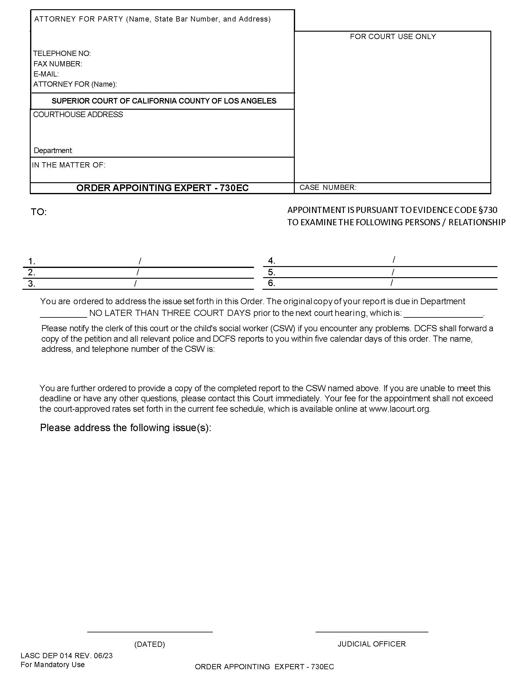 Order Appointing Expert-730EC {DEP014} | Pdf Fpdf Docx | California
