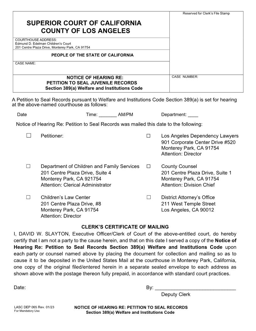 Petition To Seal Juvenile Records Dependency WIC 389 {DEP065} | Pdf Fpdf Docx | California