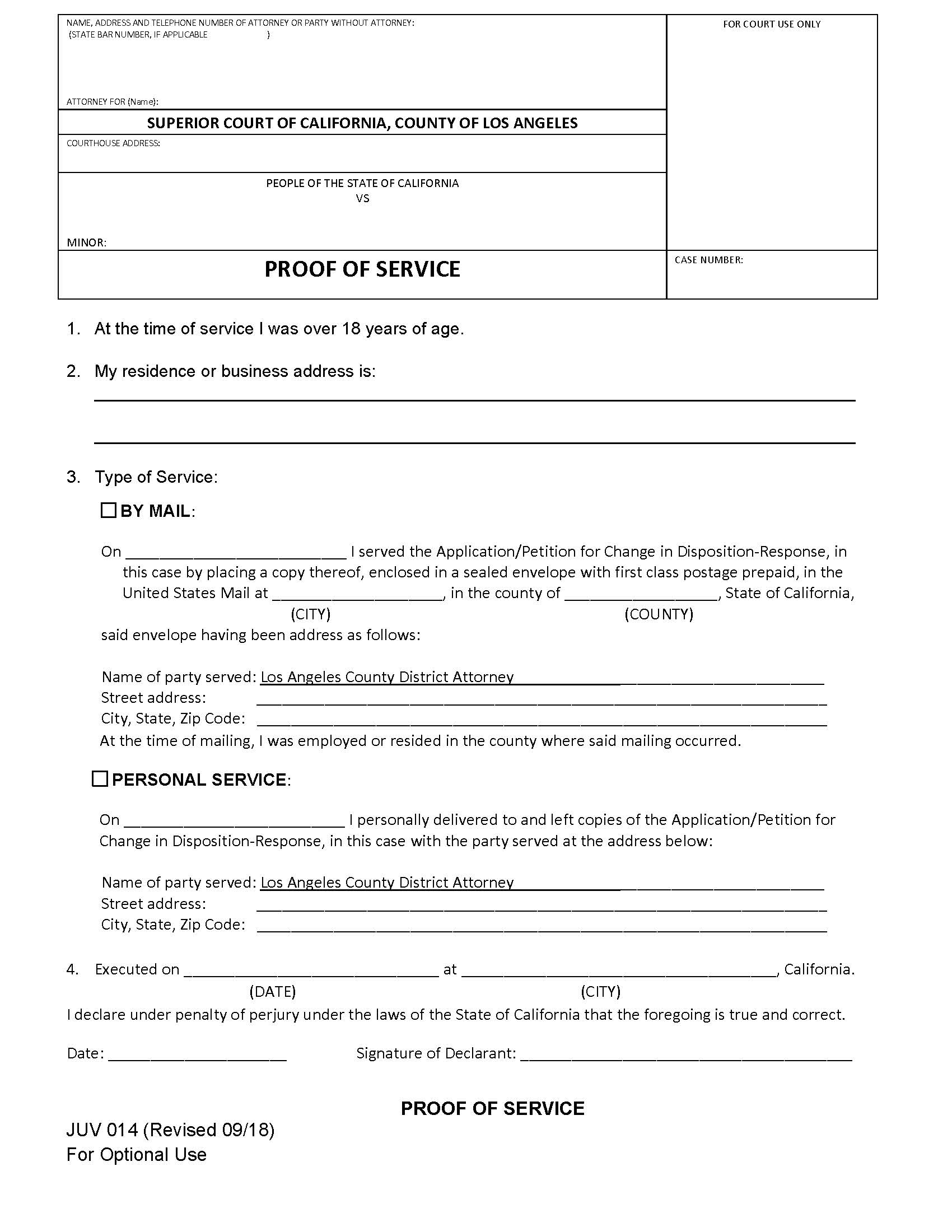 Proof Of Service {JUV014} | Pdf Fpdf Docx | California
