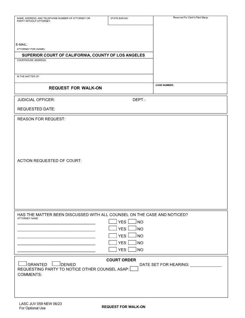 Request For Walk-On {JUV059} | Pdf Fpdf Docx | California