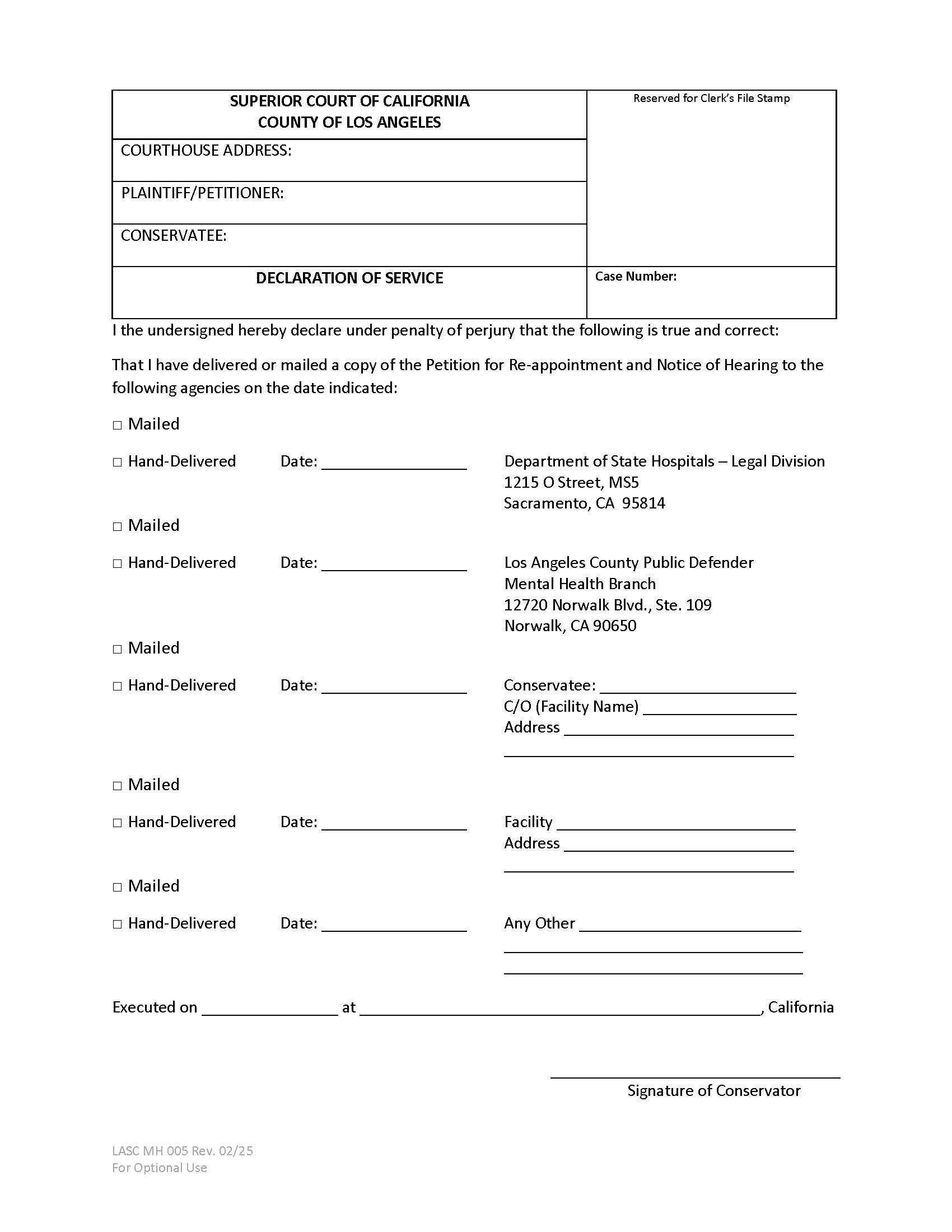 Declaration Of Service {MH005} | Pdf Fpdf Docx | California