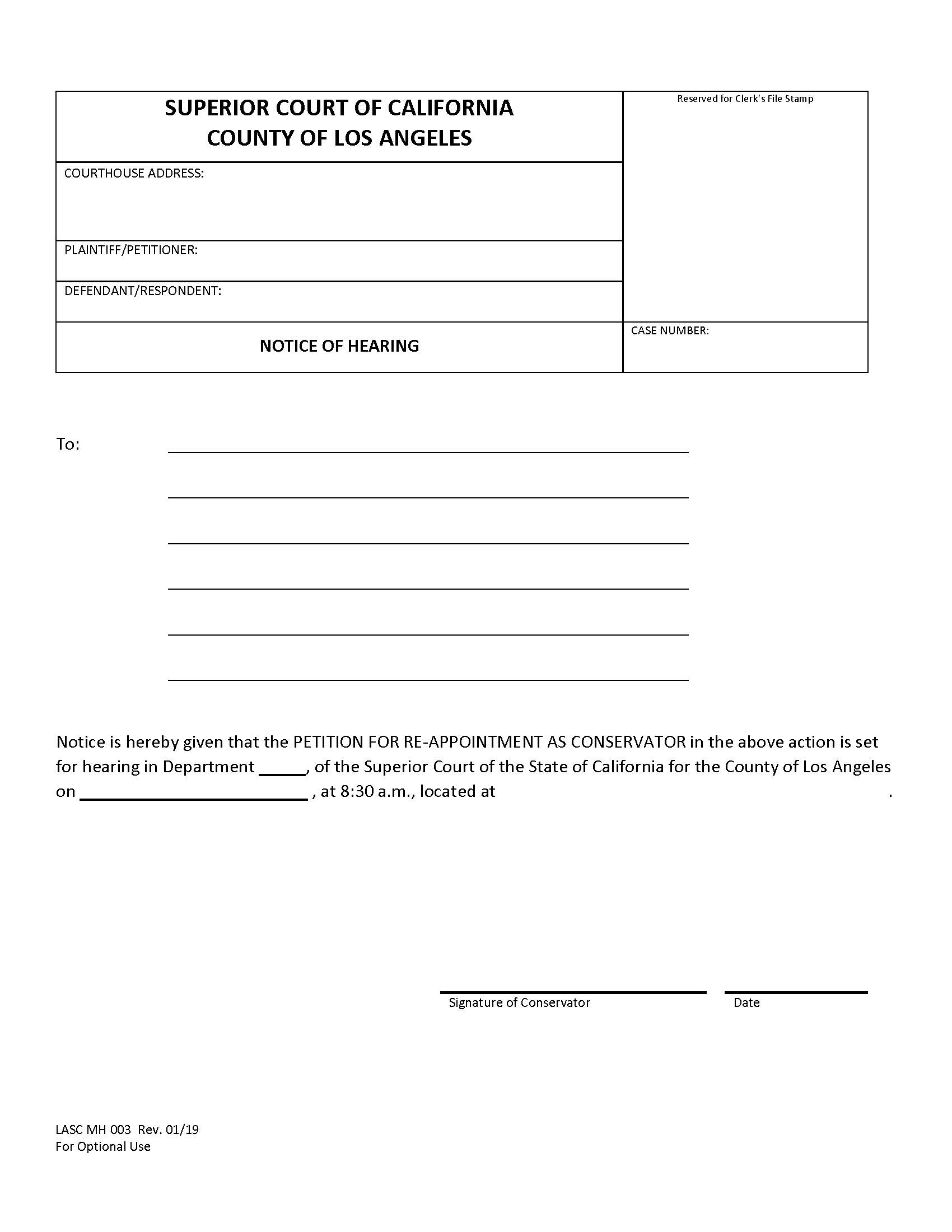 Notice Of Hearing {MH003} | Pdf Fpdf Docx | California