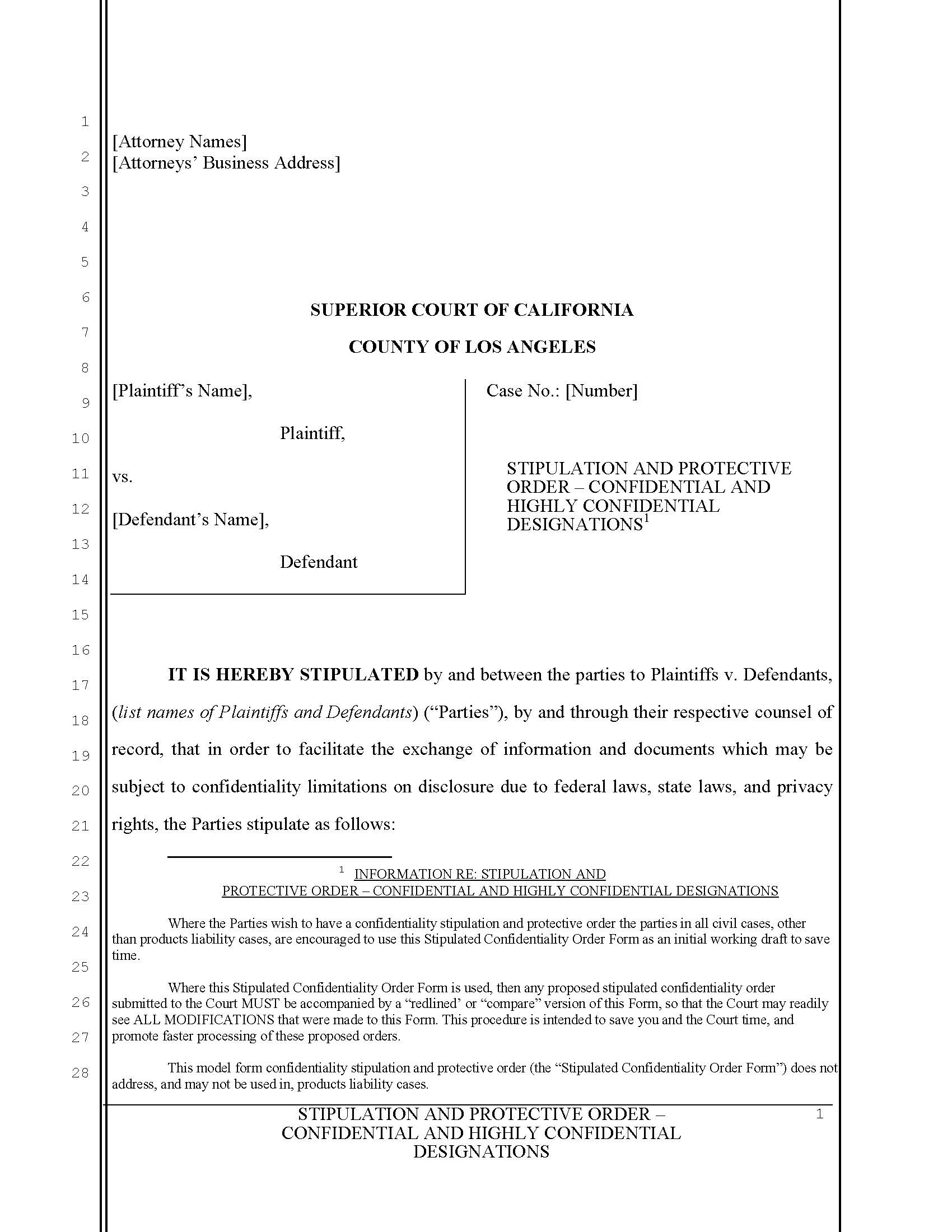 Stipulation And Protective Order-Confidential And Highly Confidential Designations | Pdf Fpdf Doc Docx | California