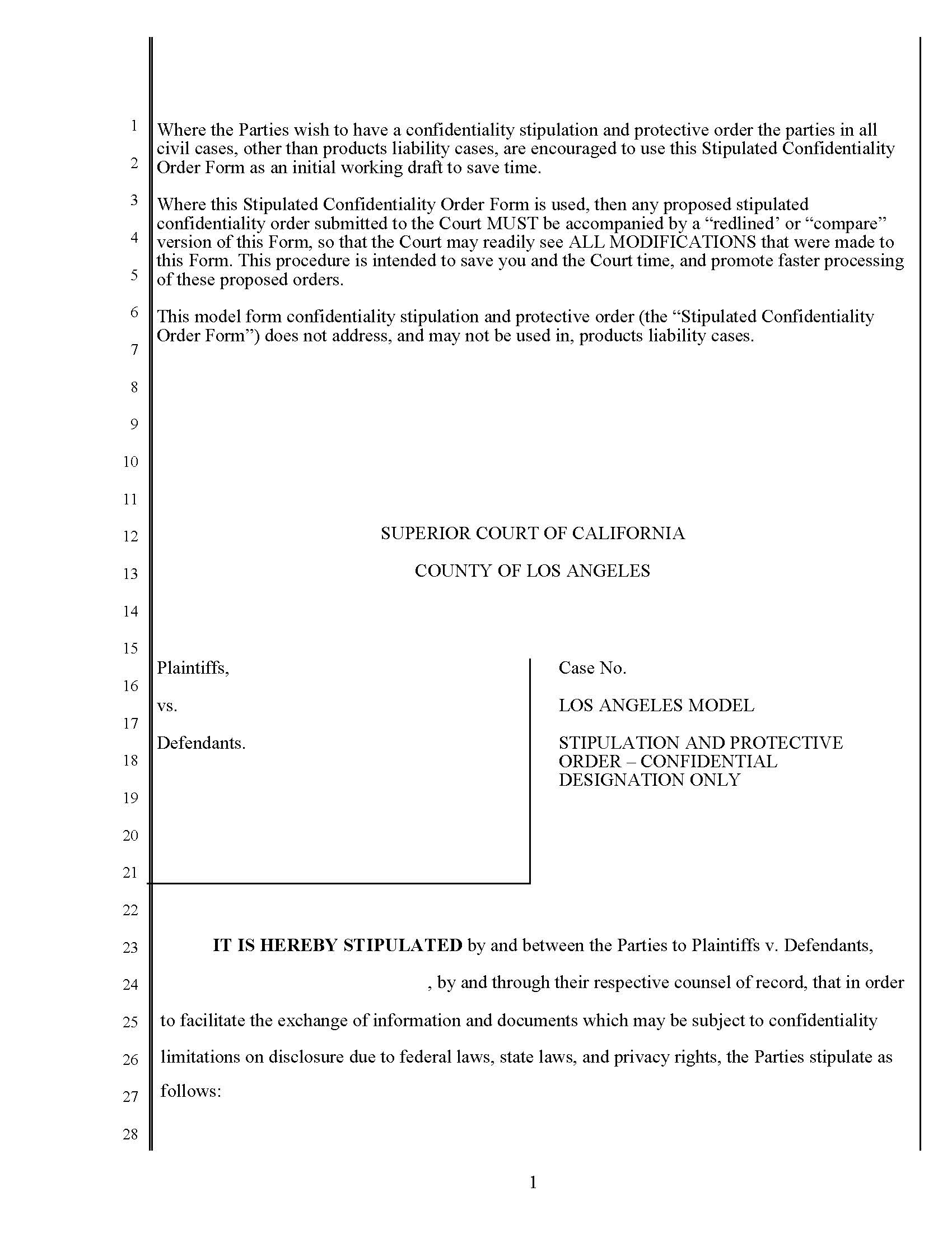 Stipulation And Protective Order-Confidential Designation Only | Pdf Fpdf Docx | California